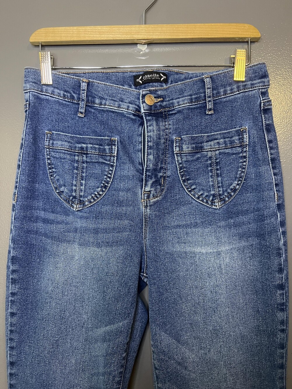 Nanette Lepore Jolie High Rise Flare Jeans Womens 8 Medium Wash Blue Denim